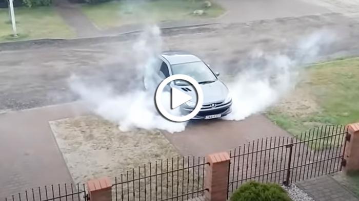 «Κάφτης» με Peugeot 206 κάνει burnout έξω από το σπίτι του