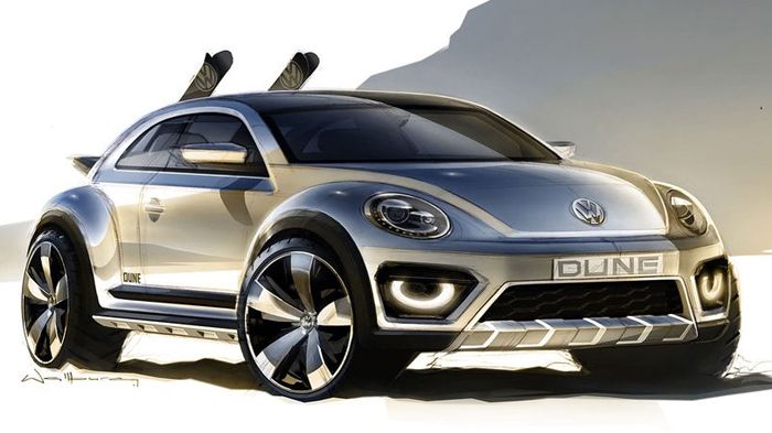 Το νέο VW Beetle Dune Concept φέρει μεγαλύτερα μεταλλικά καλύμματα στο κάτω μέρος και πιο «φουσκωμένους» θόλους σε σχέση με το παλιότερο πρωτότυπο.