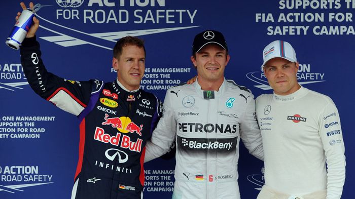 Οι τρεις πρώτοι της αυριανής σειράς εκκίνησης: Nico Rosberg, Sebastian Vettel και Valtteri Bottas.