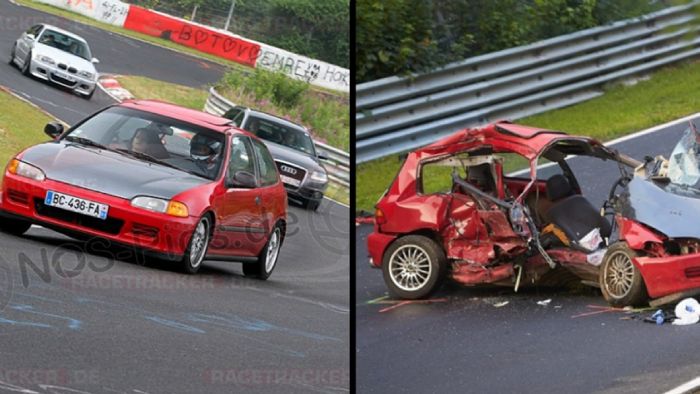 Το Honda Civic πριν και μετά τη σύγκρουση.