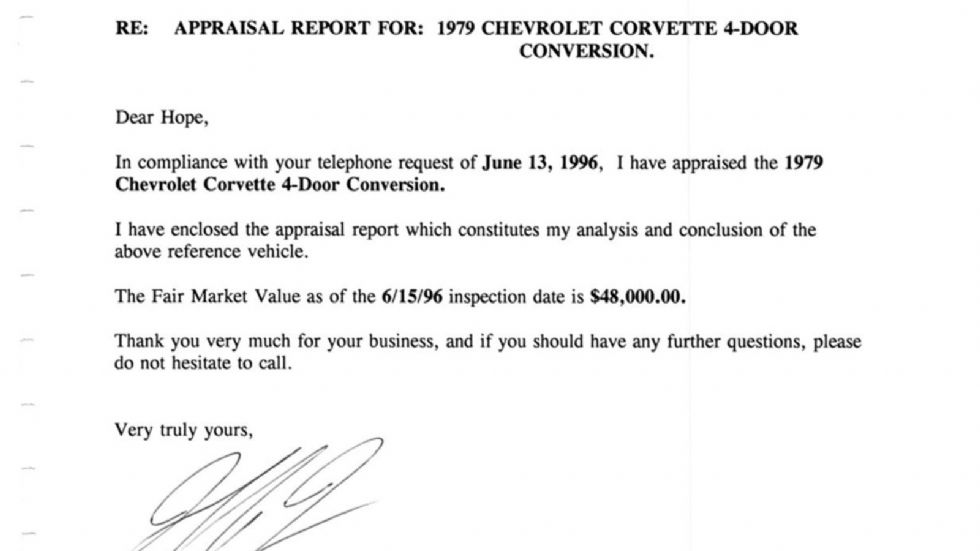 Η αξία του αυτοκινήτου πίσω στο 1996 υπολογιζόταν από εκτιμητή στις 48 χιλιάδες δολάρια.
