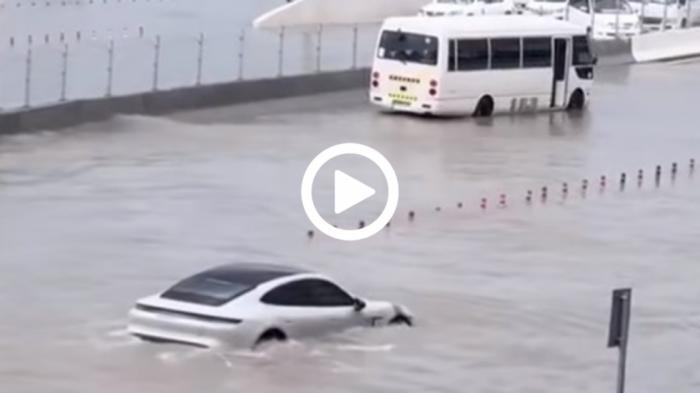 Porsche Taycan γίνεται υποβρύχιο και βγαίνει άθικτη από πλημμύρα 