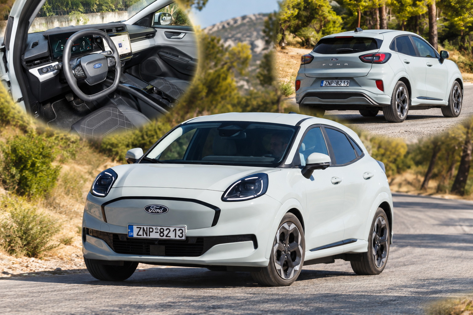 Ford Puma Gen-E σε εμπρός κίνηση, με ένθεση τιμονιού & οδικής πίσω κίνησης
