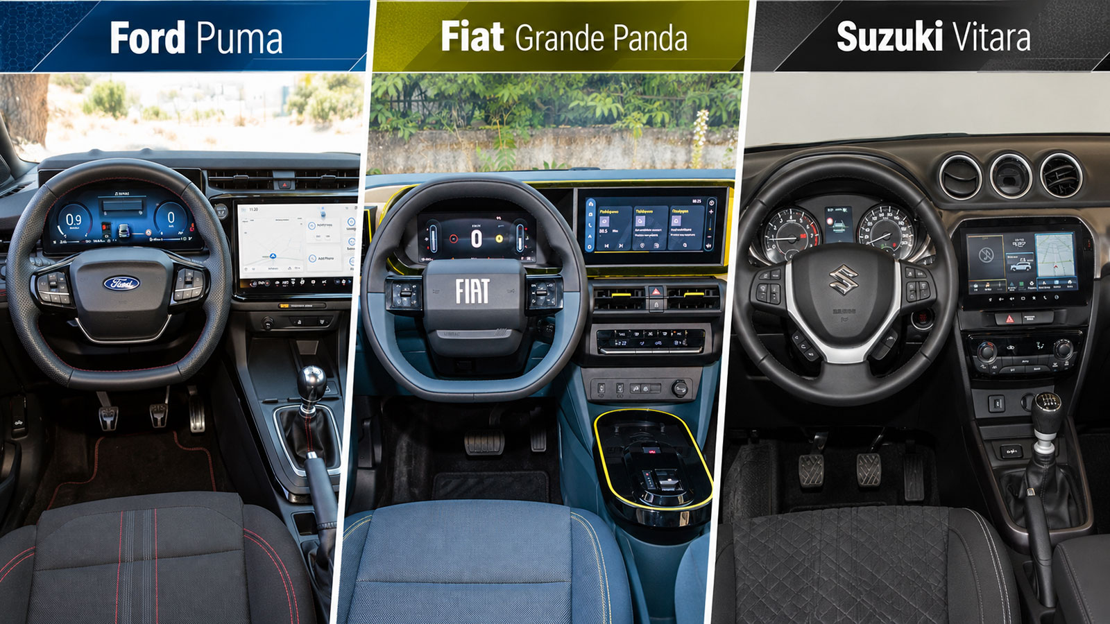 Fiat Grande Panda, Ford Puma και Suzuki Vitara σε σύγκριση χώρων.