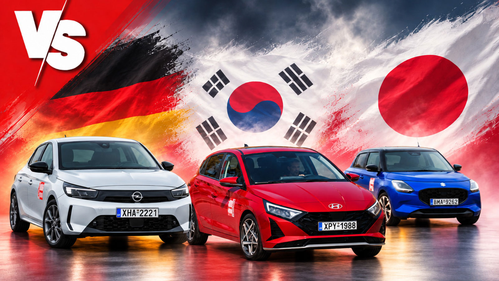 Hyundai i20, Opel Corsa & Suzuki Swift με σημαίες χωρών καταγωγής από πίσω