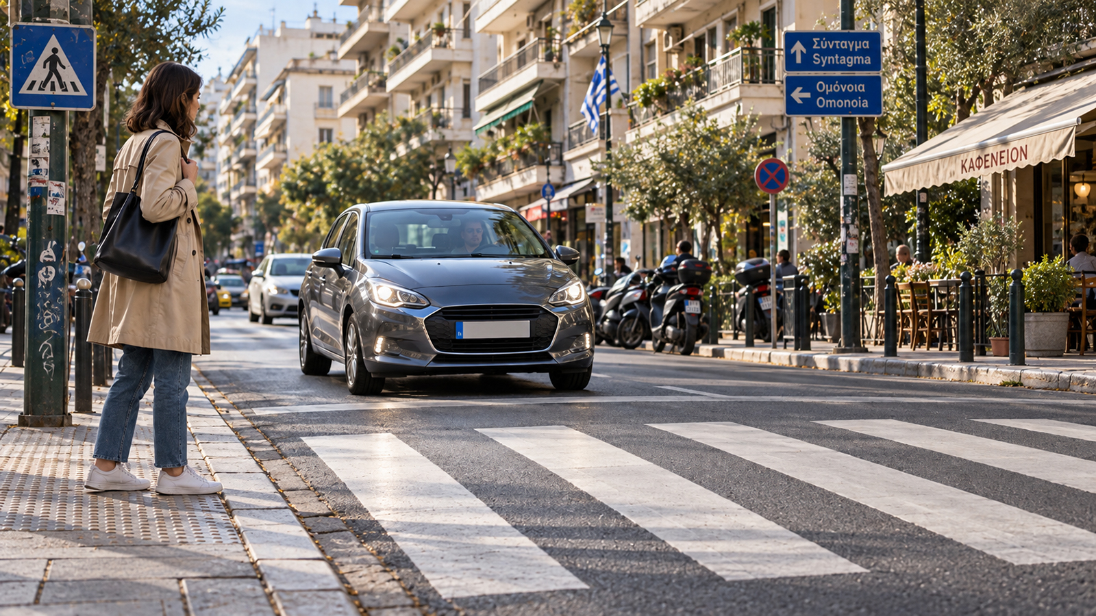 Ο πεζός περιμένει στη διάβαση αλλά δεν έχει πατήσει στον δρόμο. Πρέπει να σταματήσεις;