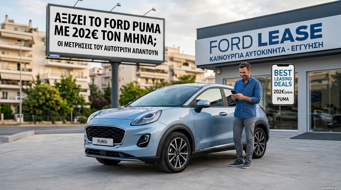 Ford Puma σε αστικό περιβάλλον με μίσθωμα leasing 202 ευρώ τον μήνα συν ΦΠΑ