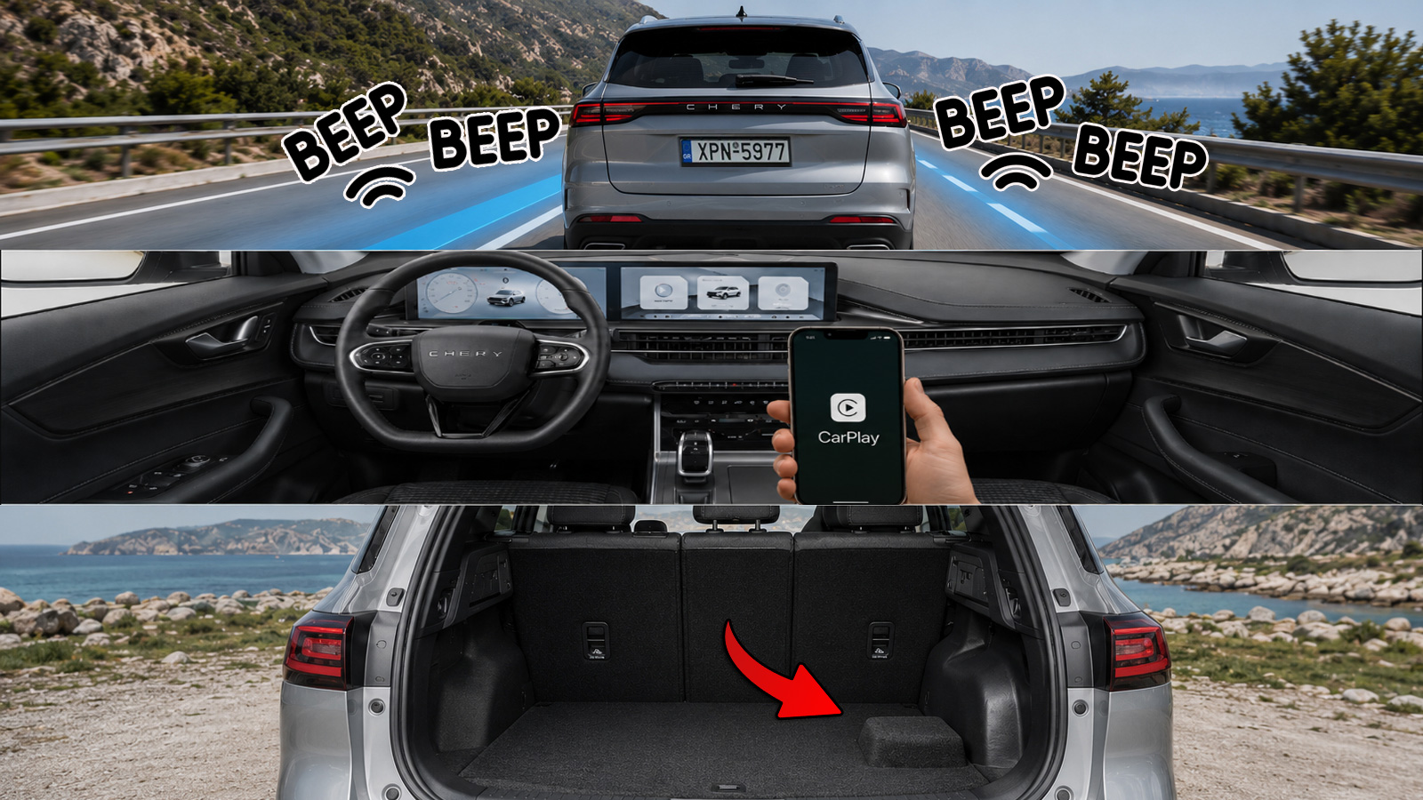 Εσωτερικό και οθόνη multimedia του Chery Tiggo 4 Hybrid.