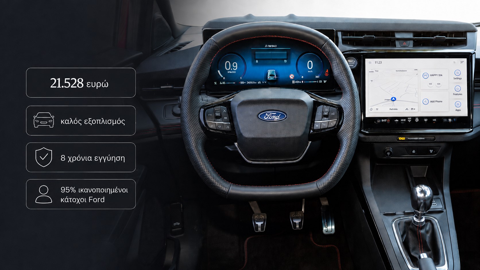 Εσωτερικό Ford Puma Titanium με ψηφιακές οθόνες