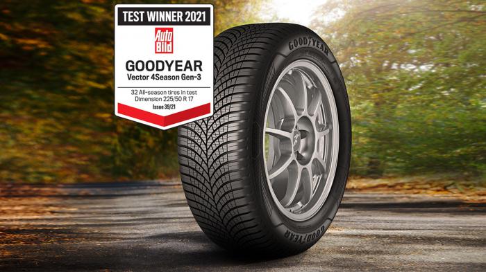 Το Goodyear Vector 4Seasons Gen-3 ήταν το μόνο ελαστικό που απέσπασε «πράσινη» βαθμολογία και στις 16 κατηγορίες της δοκιμής ελαστικών 4 εποχών της Auto Bild.