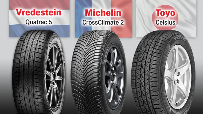 Τρια ποιοτικά ελαστικά παντός καιρού από Vredestein, Michelin και Toyo.