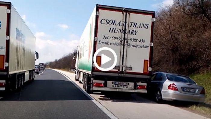 «Πονηρίδης» με Mercedes παίρνει μάθημα ζωής από φορτηγατζήδες