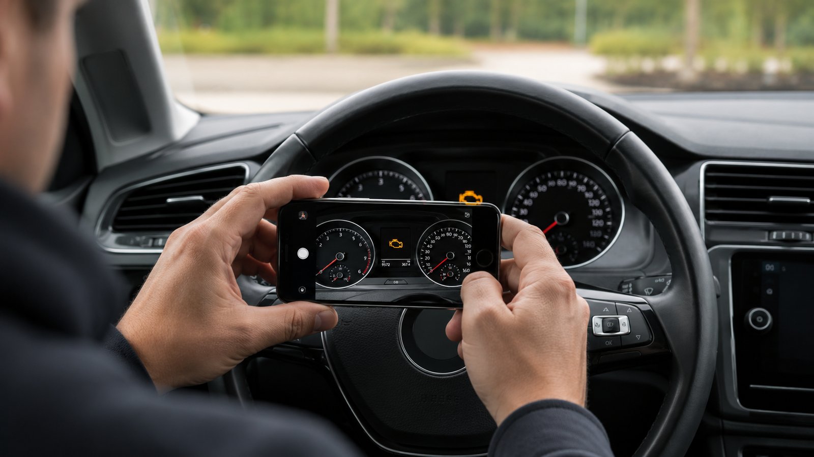 Οδηγός φωτογραφίζει με κινητό την ένδειξη Check Engine