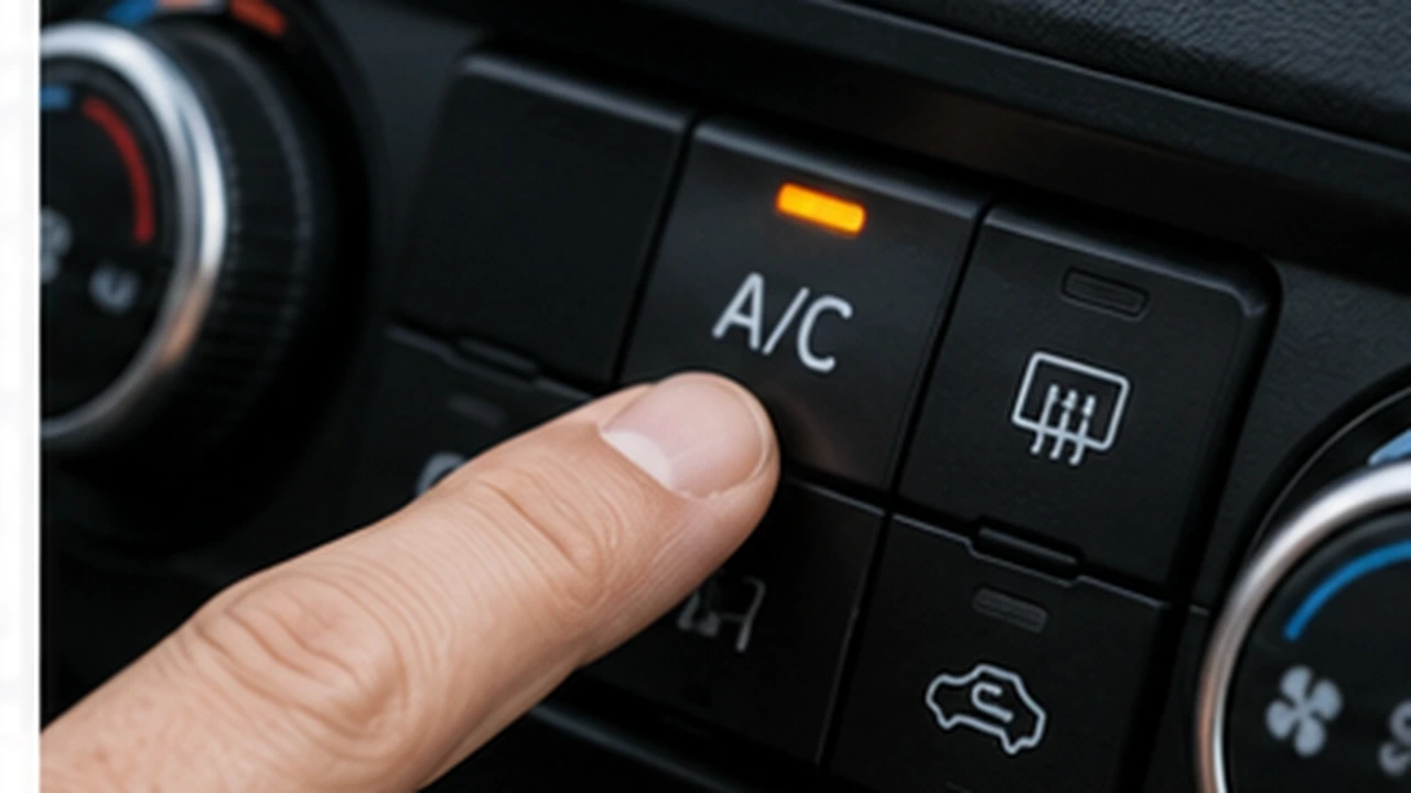 Χέρι οδηγού απενεργοποιεί το air condition μετά από ασυνήθιστο θόρυβο.