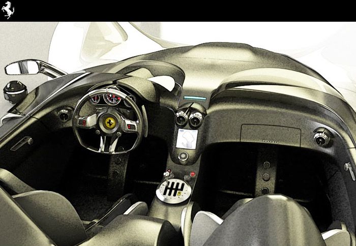 Το εσωτερικό της Ferrari Celeritas είναι αυστηρά διθέσιο και υιοθετεί λιτή λογική.