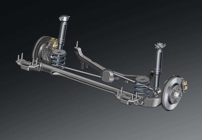 Ο πίσω άξονας διατηρεί τον ημιάκαμπτος με σύνδεσμο Watt, ενώ έχουν επανασχεδιαστεί ειδικές ρυθμίσεις σκληρότητας και ύψους γεωμετρικού κέντρου κλίσεων