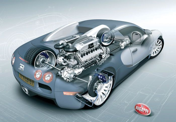 Η Bugatti Veyron εφοδιάζεται με 8λιτρο κινητήρα 16 κυλίνδρων και ισχύ που φτάνει (σήμερα) τους 1.200 ίππους. 
