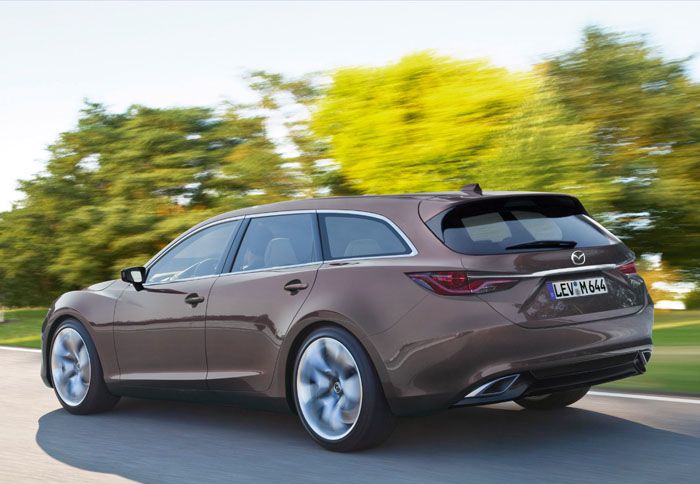 Η ηλεκτρονικά επεξεργασμένη εικόνα δείχνει πως το δυναμικό στυλ θα έχει έντονη παρουσία και στην στέισον βαγκον έκδοση του νέου Mazda6. 