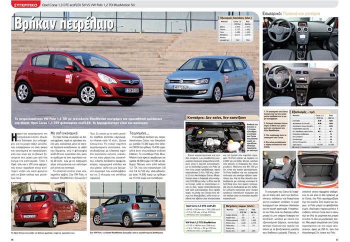 Το πετρελαιοκίνητο VW Polo αντιπαρατίθεται με το Οpel Corsa που είναι το best seller στα diesel. Μόνο στο νέο τεύχος του auto τρίτη. 