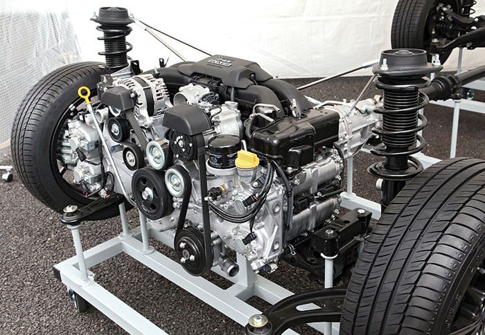 Το πλάτος του κινητήρα του GT86 δεν υπερβένει τη διάμετρο των ελαστικών, εξοικονομώντας χώρο.