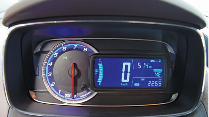 Ο πίνακας οργάνων φιλοξενεί ψηφιακές ενδείξεις πλην του ταχυμέτρου και θυμίζει τον αντίστοιχο μιας μοτοσικλέτας.