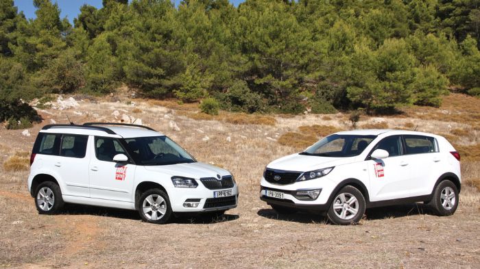 Τα ανανεωμένα Kia Sportage και Skoda Yeti στις diesel, προσθιοκίνητες εκδόσεις τους, αποτελούν οικονομικές προτάσεις για τα δεδομένα των SUV και σίγου