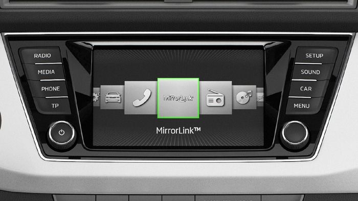 Η νέα Fabia είναι το 1ο μοντέλο της Skoda που εξοπλίζεται με την τεχνολογία «MirrorLink», η οποία επιτρέπει στον οδηγό να ελέγχει τις smartphone εφαρμ