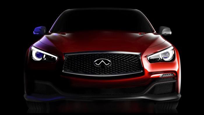 H σχεδίαση του Q50 Eau Rouge concept έχει αρκετές σχεδιαστικές πινελιές από τη Formula 1, οι οποίες επικεντρώνονται στα εμπρός φτερά, καθώς και στο αε