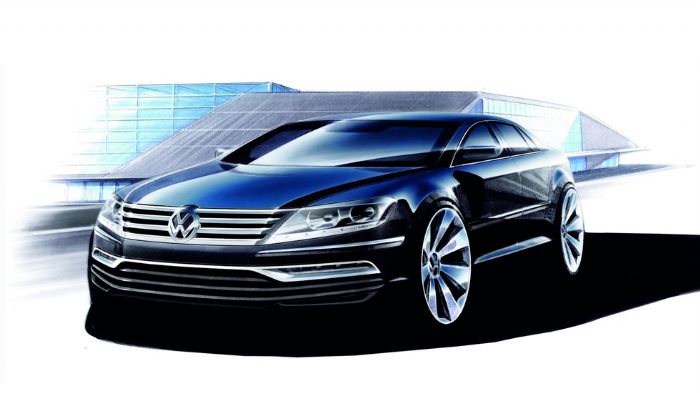 Στη VW εξελίσσουν ένα μοντέλο υψηλών προδιαγραφών, το οποίο φιλοδοξεί να ανταγωνιστεί τις BMW Σειρά 5 και Mercedes E-Class. Στο σκίτσο βλέπουμε το μεγ