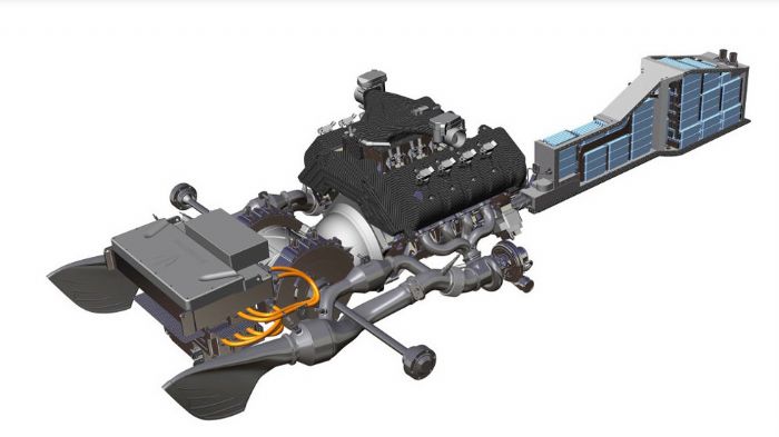 Το υβριδικό σύστημα αποτελείται από έναν V8 5λιτρο biturbo κινητήρα 1.100 ίππων, τρία ηλεκτρικά μοτέρ 700 ίππων και ένα σετ μπαταριών 9.27 kWh, ενώ αν