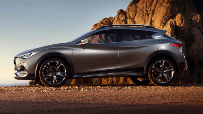 Το QX30 διαθέτει ένα πολύ επιθετικό «look», με τα φώτα LED στο μπροστινό μέρος να «κλέβουν την παράσταση», ενώ δυναμικότητα προσδίδουν στο ιαπωνικό cr