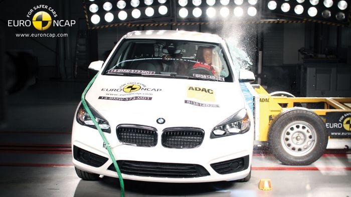 Σε αντίθεση με το Mini, κατά την πλευρική πρόσκρουση, η προστασία του οδηγού στην «5άστερη» BMW Σειρά 2 Active Tourer που έχει το ίδιο πάτωμα, ήταν πλ
