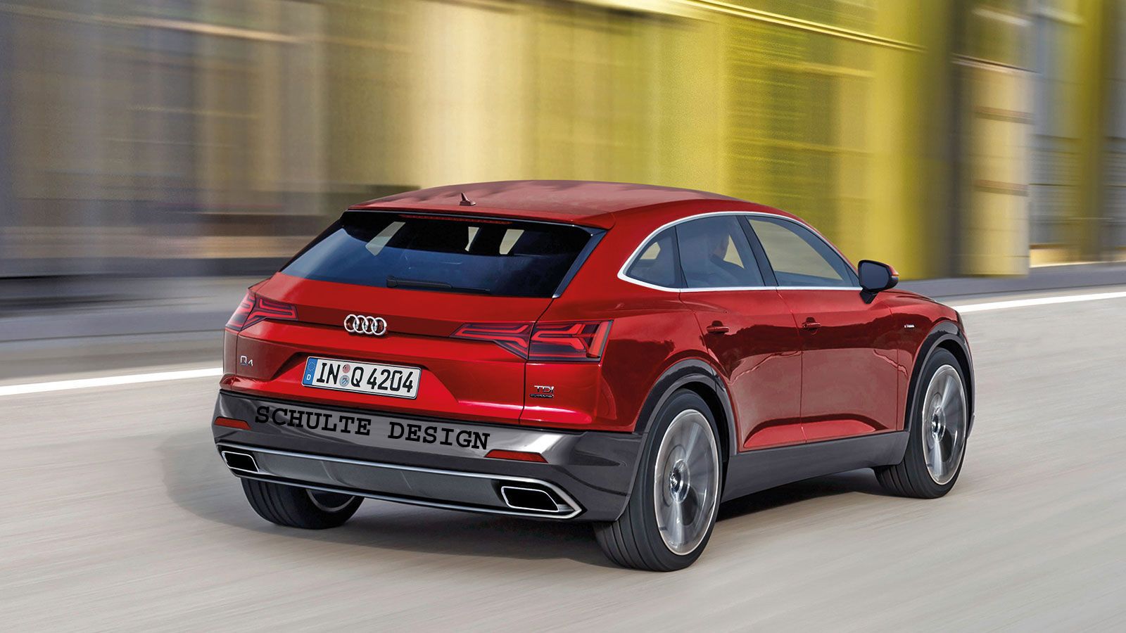 Οι πίσω κολόνες του επερχόμενου Audi Q4 μπαίνουν προς τα μέσα τονίζοντας έτσι του θόλους των τροχών. H γραμμή της οροφής πέφτει έντονα προς τα πίσω εν
