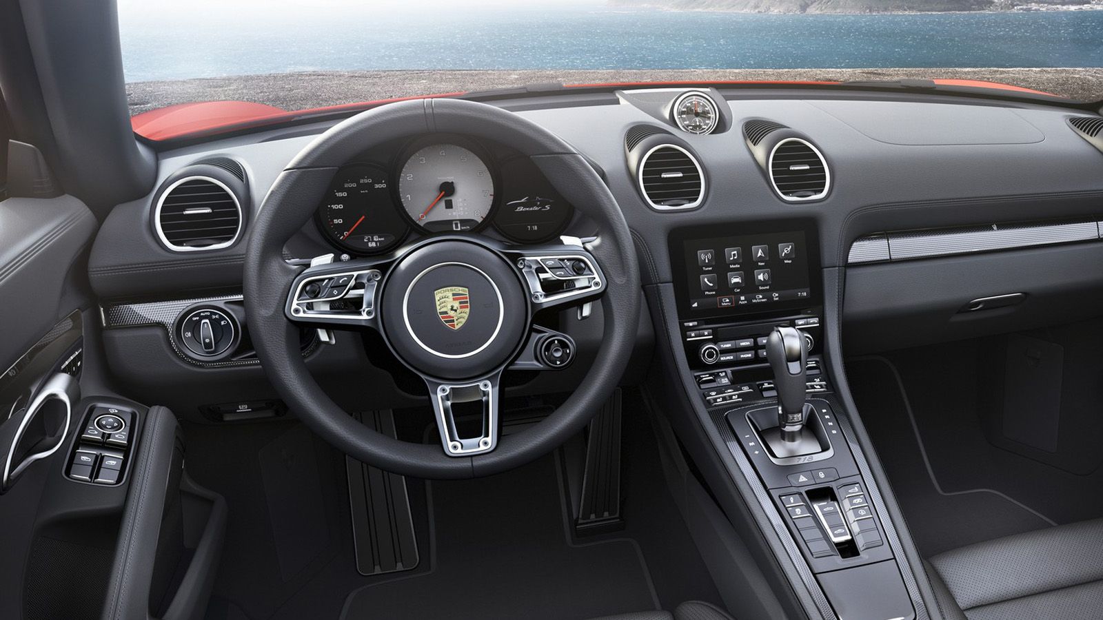 Το εσωτερικό σχεδιαστικά πατάει επάνω στις γραμμές της τωρινής Boxster.