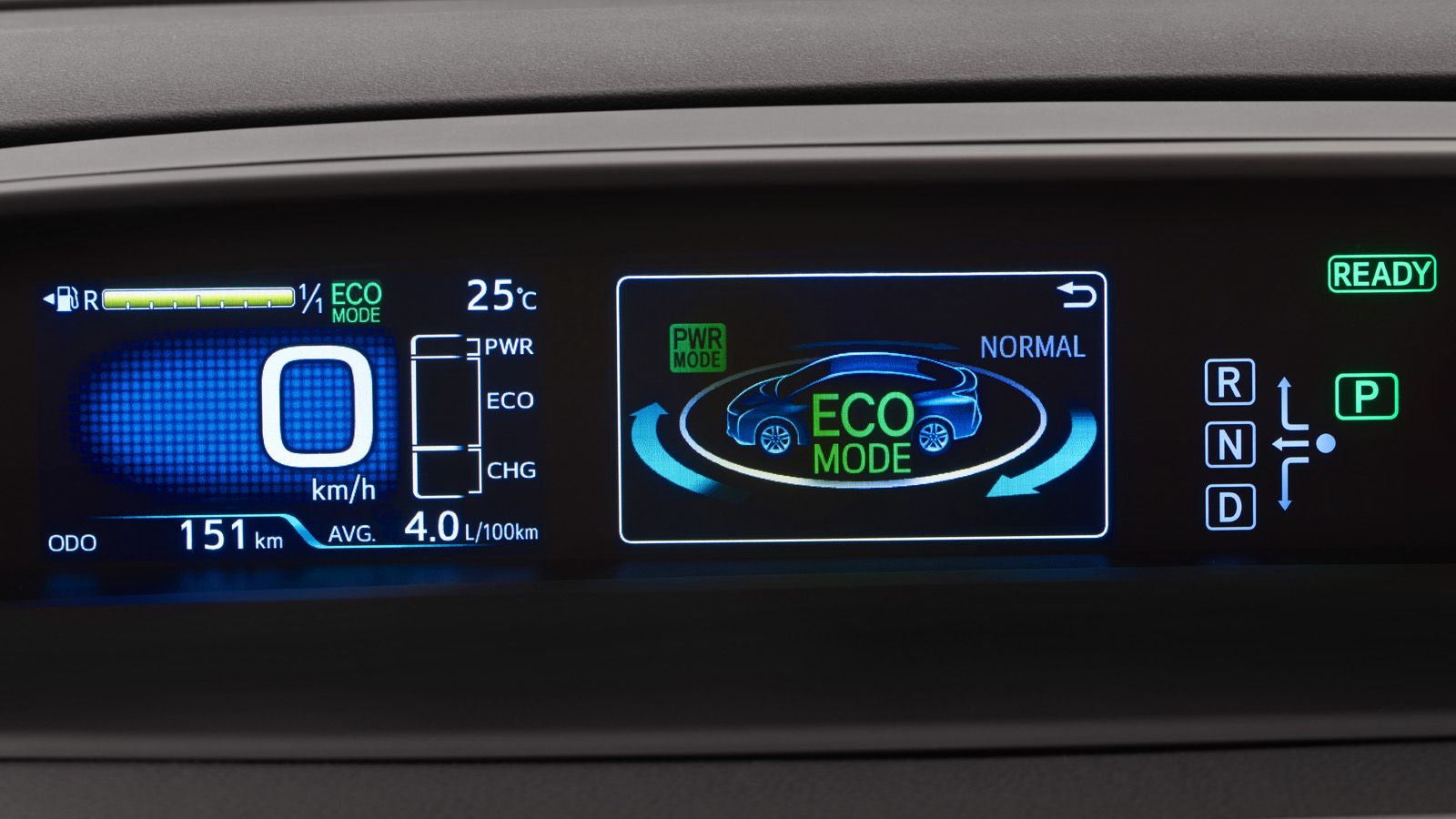 Στο νέο Toyota Prius, στο κέντρο και ψηλά στο ταμπλό βρίσκεται ο ψηφιακός πίνακας οργάνων με την έγχρωμη διπλή οθόνη των 4,2 ιντσών.