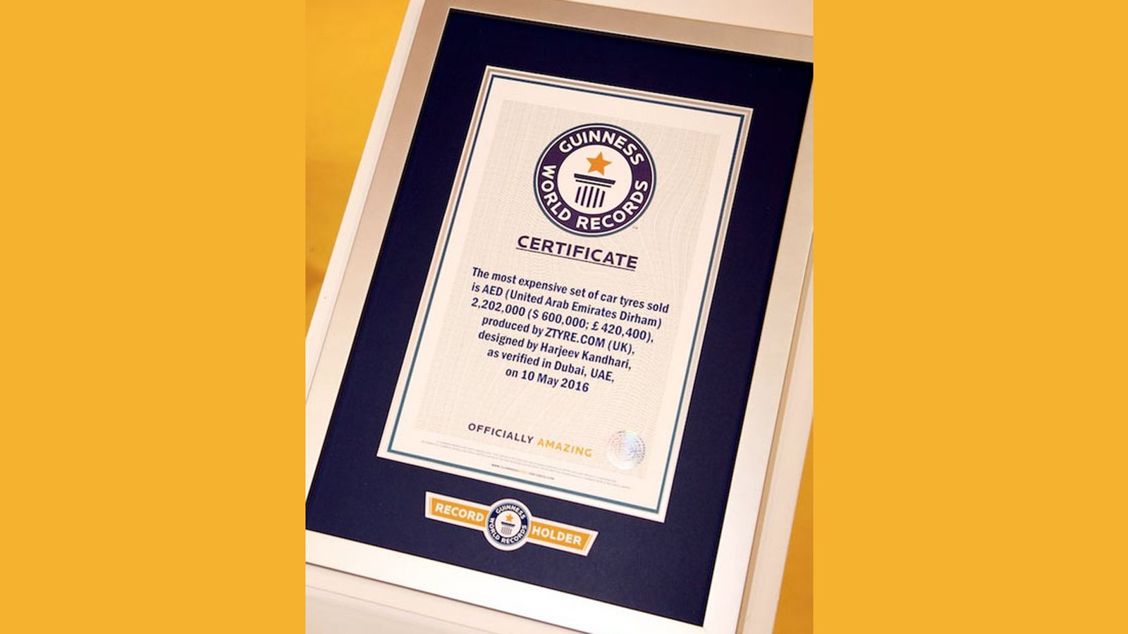 Έτοιμη η θέση για την Z Tyre στο Guinness Book of World Records και ο τίτλος είναι «World`s Most Expensive Set of Car Tyres».