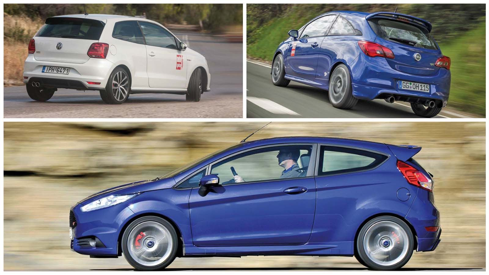 Καυτή μάχη ανάμεσα στα 600 άλογα των καυτών εκδόσεων των Corsa, Polo και Fiesta. Ποιο θα κερδίσει;