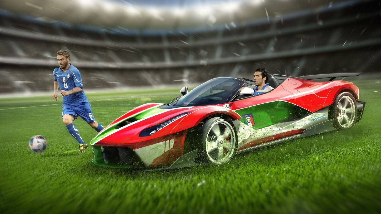 Για το Euro 2016 επελέγη ένα rendering της πολυαναμενόμενης Farrari LaFerrari Spider, πίσω από το τιμόνι της οποίας βρίσκεται ο μεγάλος τερματοφύλακας