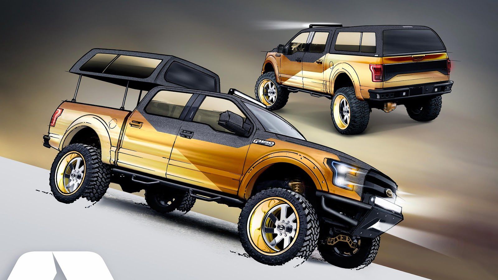 Το χρυσό Gold Standard Ford F-150 Project Truck έχει κατασκευαστεί από την A.R.E. Accessories. Ξεχωρίζει το σύστημα ανύψωσης του καλύμματος της καρότσ