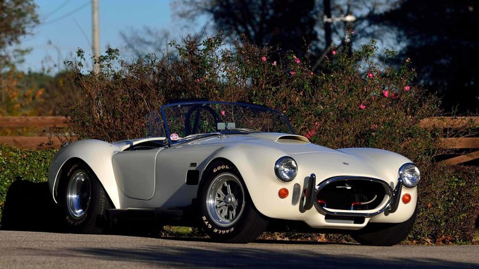 Η λευκή Shelby με το μαύρο εσωτερικό είναι μια 427 Cobra Roadster του 1967. Το σφυρί χτύπησε τρεις φορές στο ποσό του 1,1 εκ. δολαρίων (985.700 ευρώ).