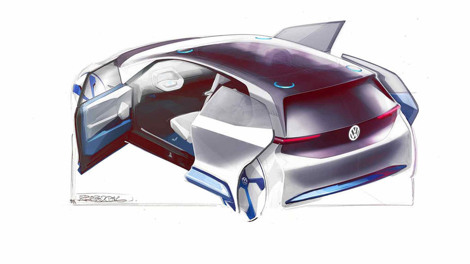 Αυτό που βλέπουμε στα σκίτσα είναι κάτι σαν μίξη των Golf και Up!, με φουτουριστικά στοιχεία και συρόμενες πίσω πόρτες.