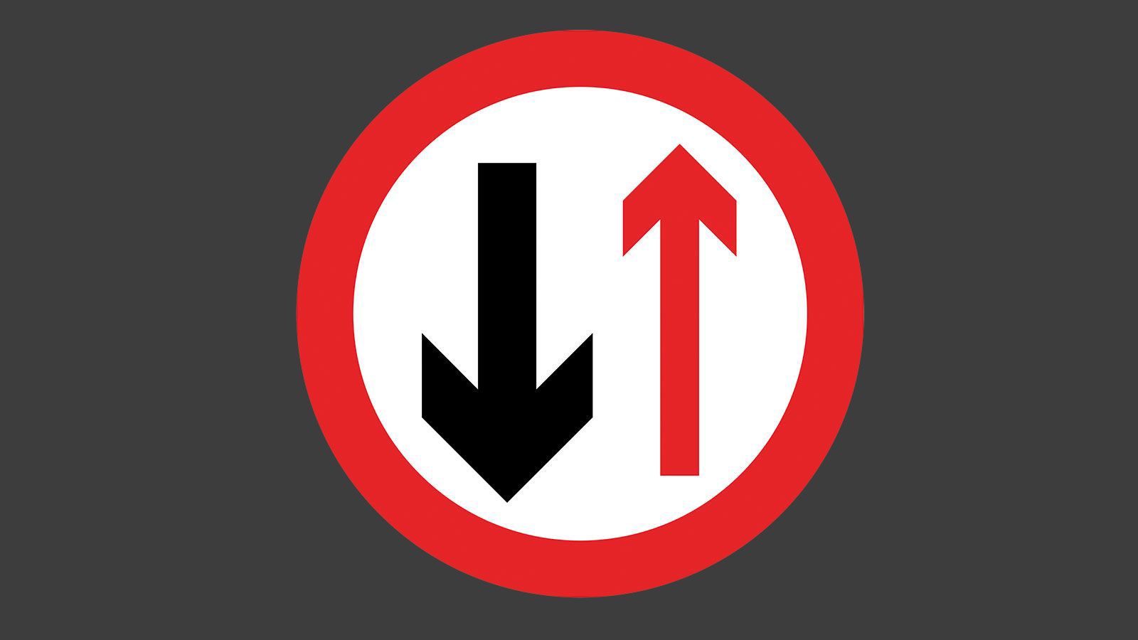 Αυτή η πινακίδα σημαίνει πως κινήστε σε δρόμο διπλής κατεύθυνσης και προτεραιότητα σε κάθε ενδεχόμενο έχει αυτός που κινείται στο αντίθετο ρεύμα.