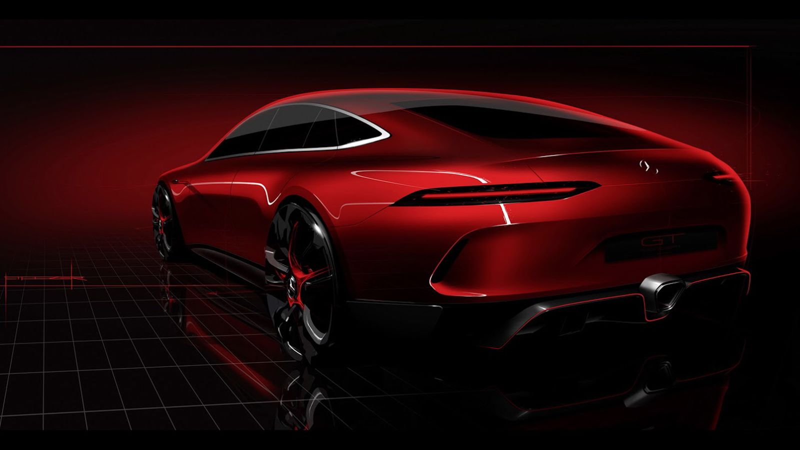 H Mercedes-AMG μας δίνει ένα πρώτο προωθητικό σκίτσο του GT Concept, του 4θυρου – 4θέσιου μοντέλου δηλαδή που θα έρθει από το 2019 να προστεθεί 