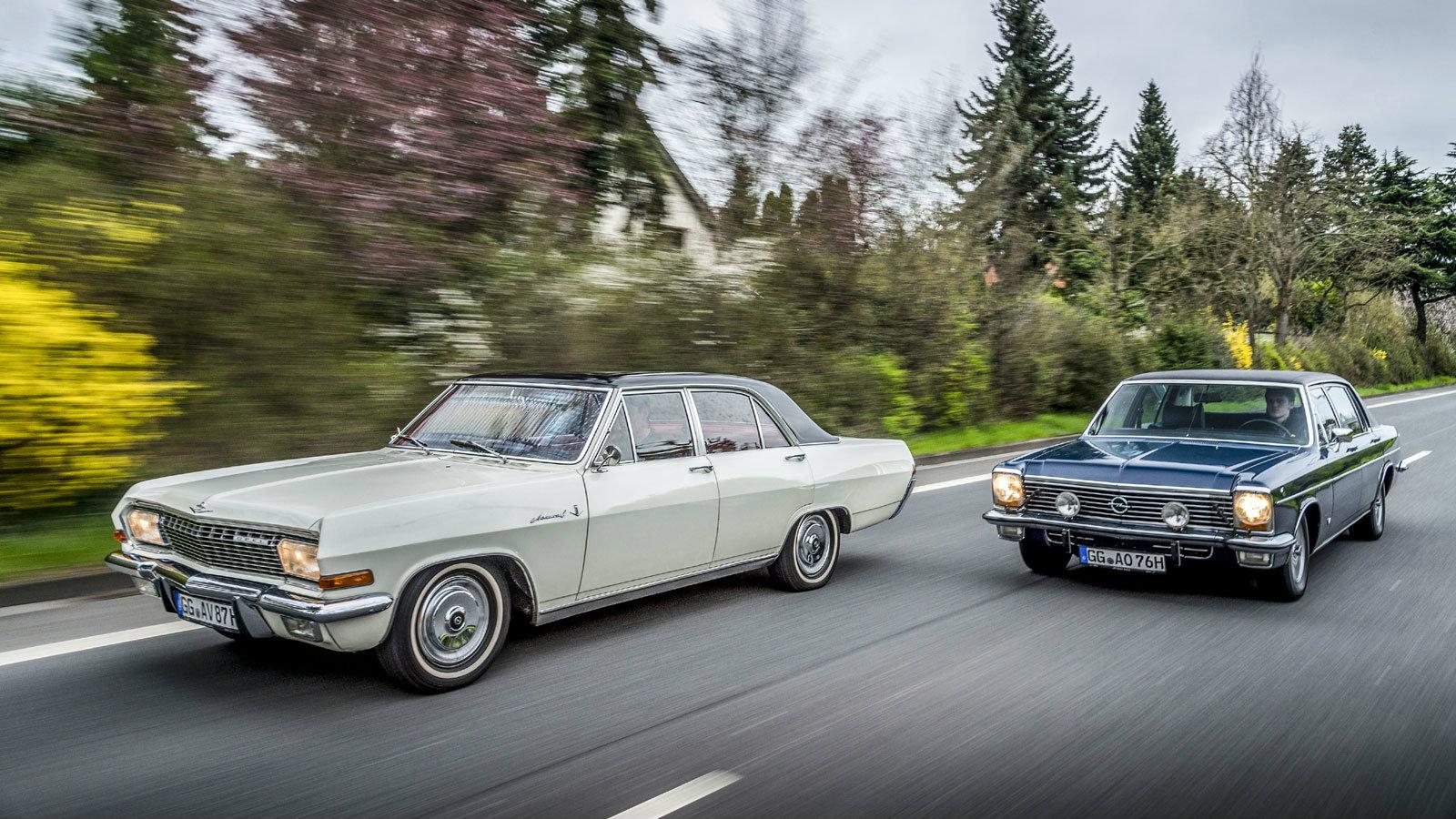 Παρέλαση οκτακύλινδρων στο δρόμο με τα Opel Admiral A (1966) και Diplomat B (1976).