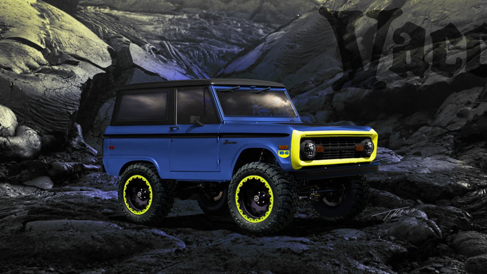 Το αυτοκίνητο ονομάζεται WD-40/SEMA Cares Boosted Bronco και φυσικά ξεχωρίζει από τη μπλε βαφή και κυρίως τις κίτρινες λεπτομέρειες, δύο χρώματα που θ