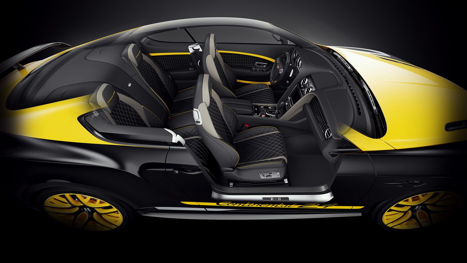 Στο εσωτερικό έχουν τοποθετηθεί άφθονα ανθρακονήματα, καθίσματα από Alcantara με κεντημένα εμβλήματα «Continental 24», αλλά και μαρσπιέ με τον αύξοντα