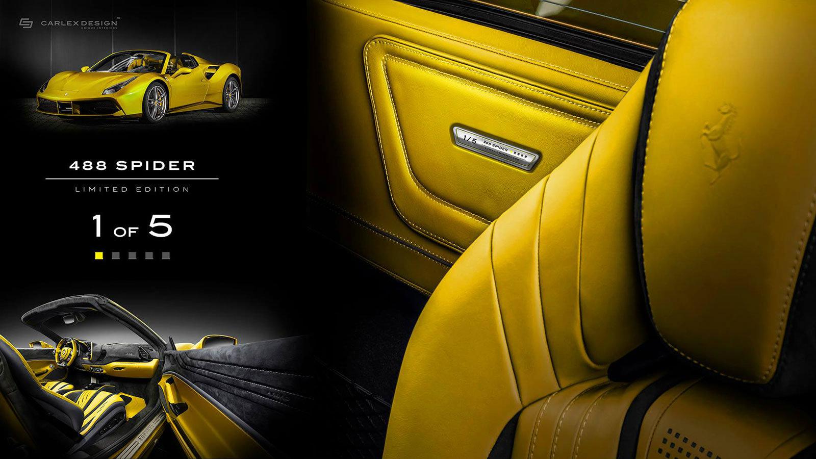 Η 488 Spider by Carlex Design θα διατεθεί σε μόλις πέντε κομμάτια, με την πλακέτα που αναγράφει τον αύξοντα αριθμό να βρίσκεται τοποθετημένη στο κέντρ