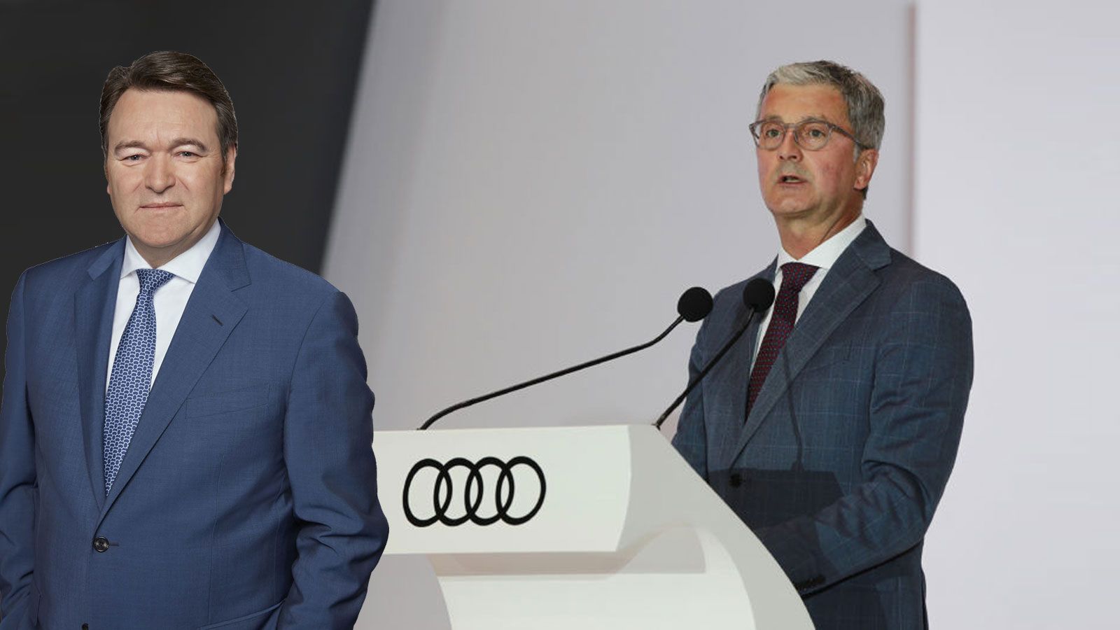 Ο συλληφθείς Πρόεδρος της Audi, κος Rupert Stadler, στο βήμα και αριστερά ο πιθανός προσωρινός CEO της μάρκας, κος Bram Schot.