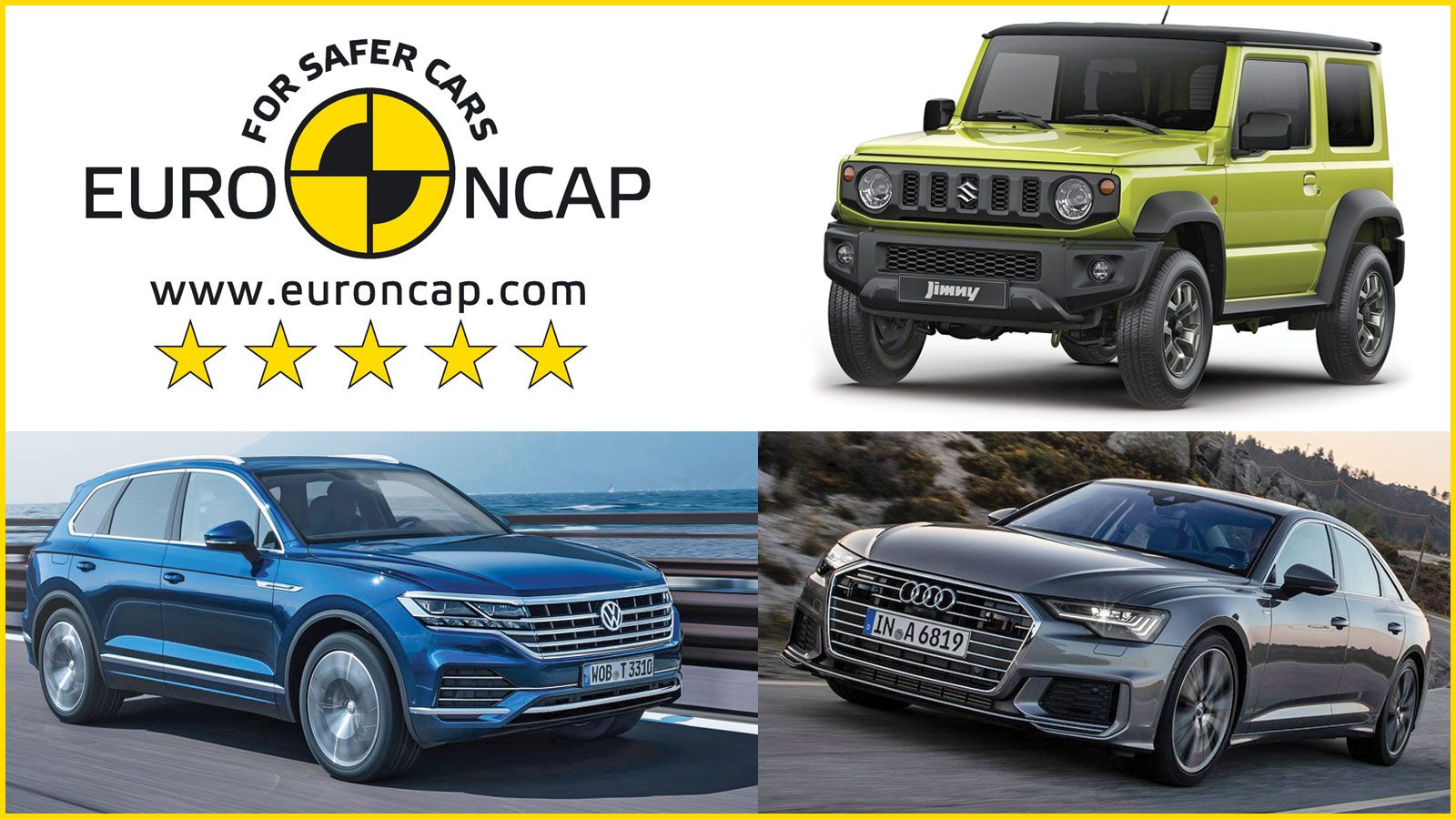 Από το μικροσκόπιο του EuroNCAP πέρασαν τα Suzuki Jimny, Audi A6, VW Touareg και Ford Tourneo Connect.