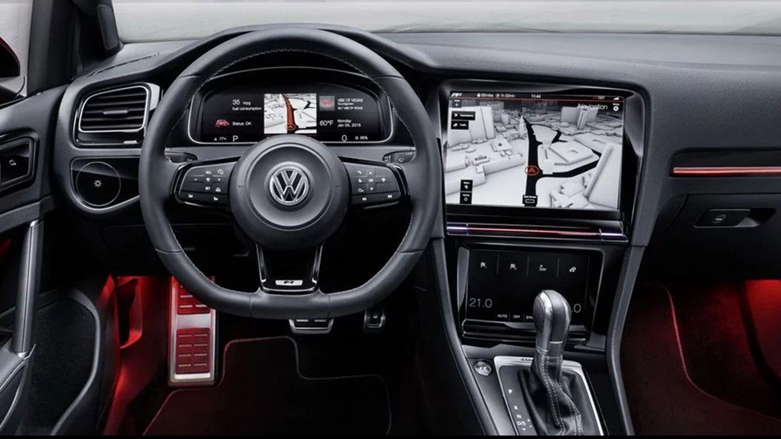 Ο εσωτερικός του διάκοσμος με το Golf R Touch concept που είχε παρουσιαστεί σε Έκθεση Ηλεκτρονικών Προϊόντων πίσω στο 2015.